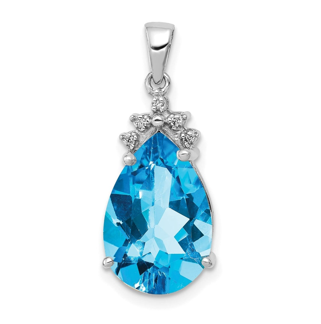 14k White Gold Pear Blue Topaz & Diamond Pendant – Elegant Jewelry Gift for Birthday, Anniversary, Engagement, Wedding