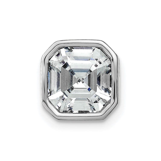 14k White Gold Asscher Bezel D E F Pure Light Moissanite Chain Slide