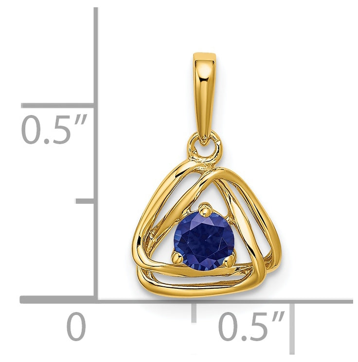 14K Yellow Gold Created Sapphire Triangle Pendant