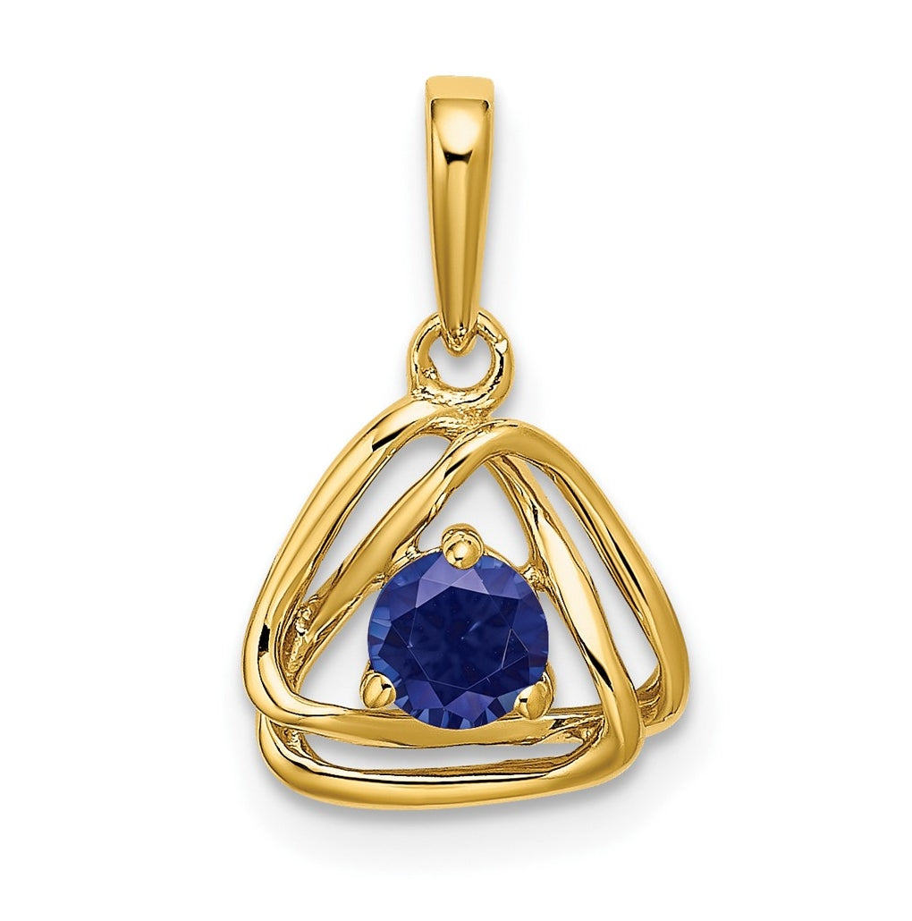14K Yellow Gold Created Sapphire Triangle Pendant