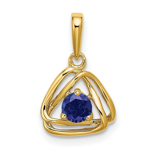 14K Yellow Gold Created Sapphire Triangle Pendant