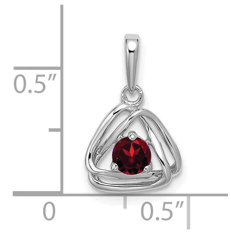 14k White Gold Garnet Triangle Pendant