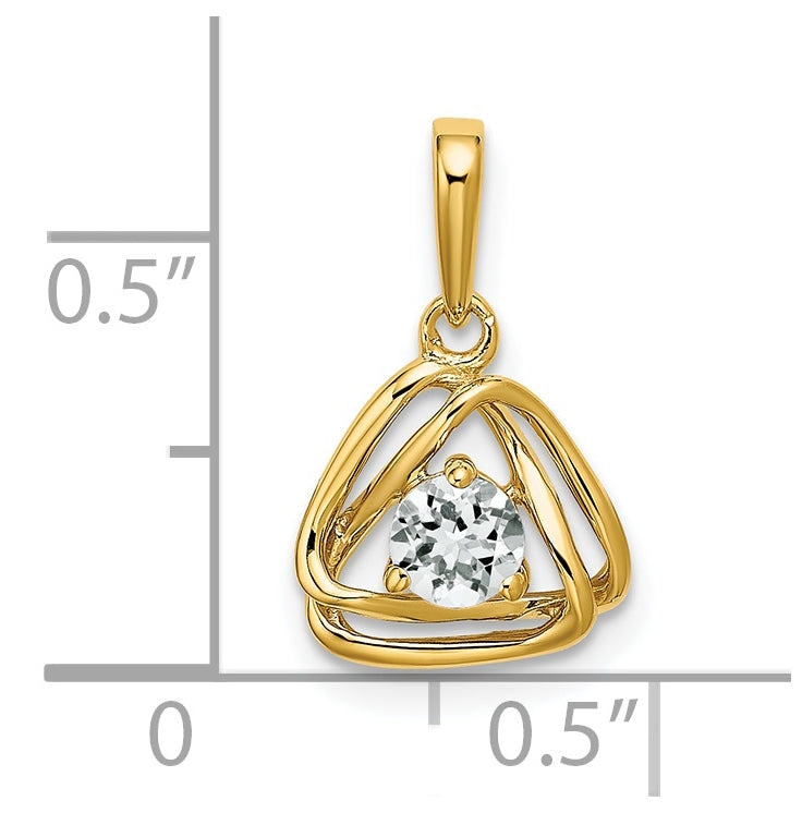 14K Yellow Gold White Topaz Triangle Pendant