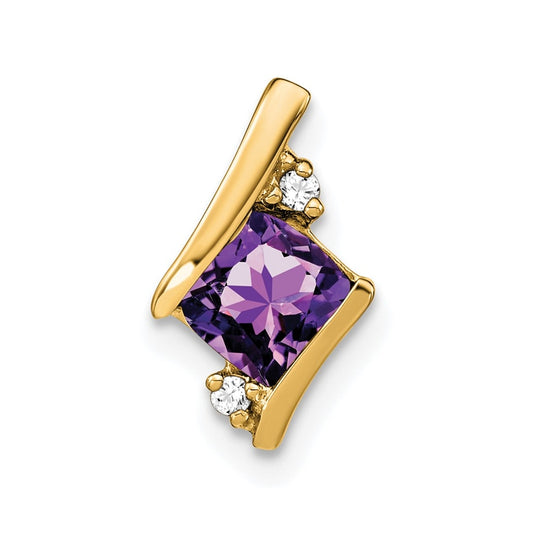 10k Yellow Gold Cushion Amethyst and Diamond Chain Slide