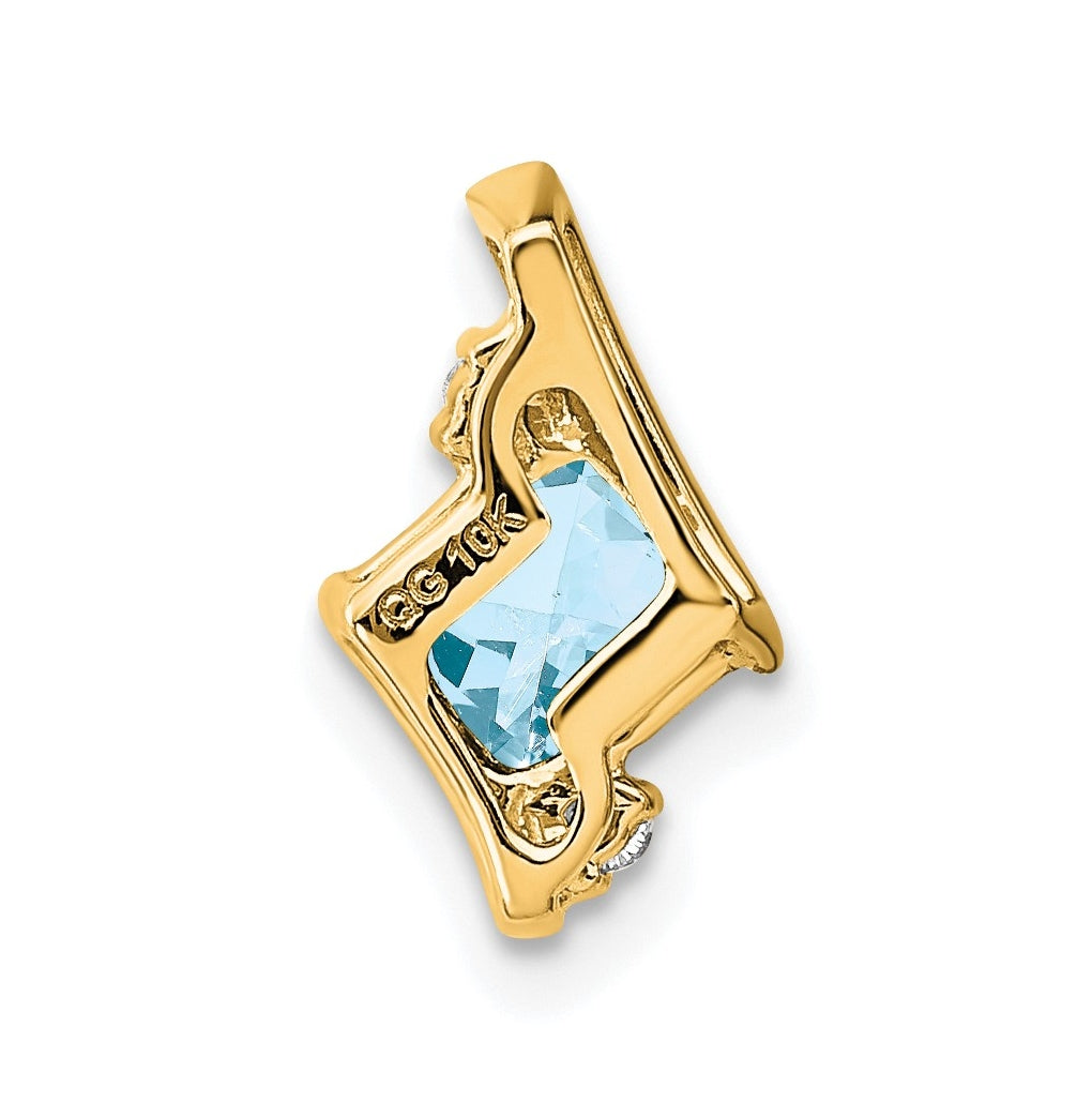 10k Yellow Gold Cushion Aquamarine and Diamond Chain Slide