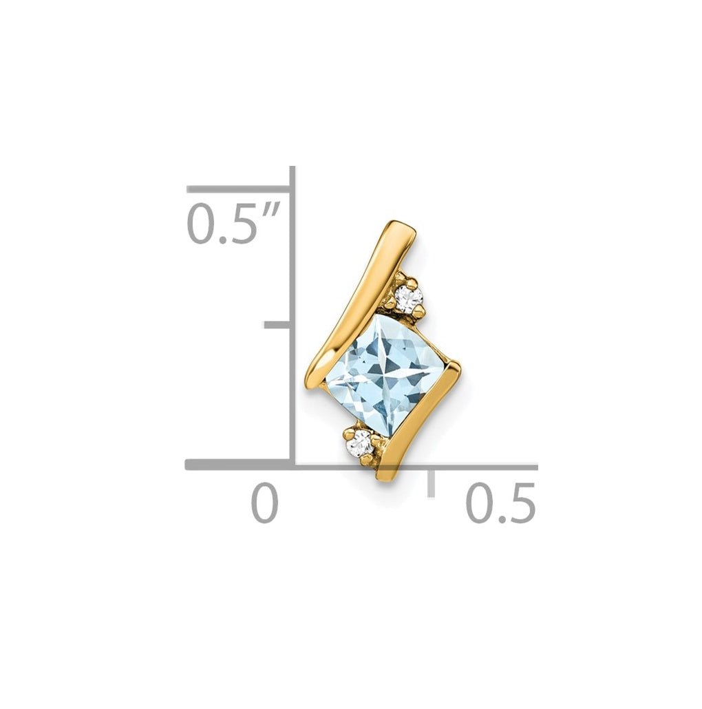 10k Yellow Gold Cushion Aquamarine and Diamond Chain Slide
