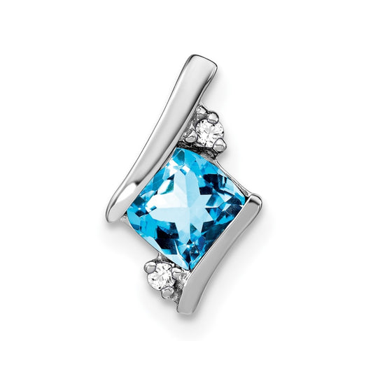 Sterling Silver Antique Cushion Blue Topaz and Diamond Pendant