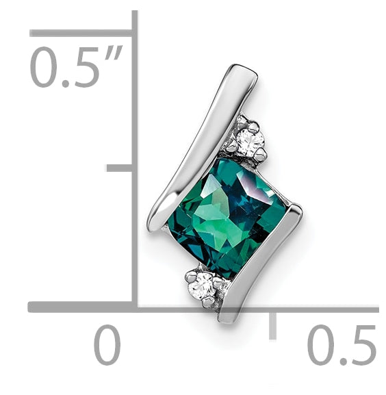 14K White Gold  Cushion Cr. Alexandrite and Diamond Chain Slide
