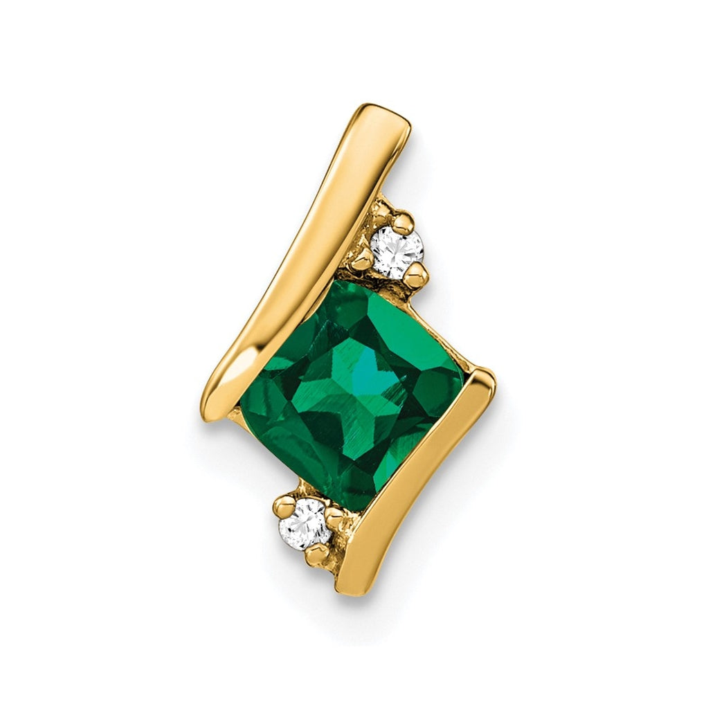 10k Yellow Gold Cushion Cr. Emerald and Diamond Chain Slide