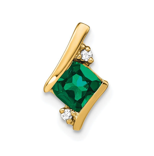 10k Yellow Gold Cushion Cr. Emerald and Diamond Chain Slide