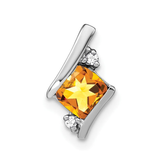 10k White Gold Cushion Citrine and Diamond Chain Slide