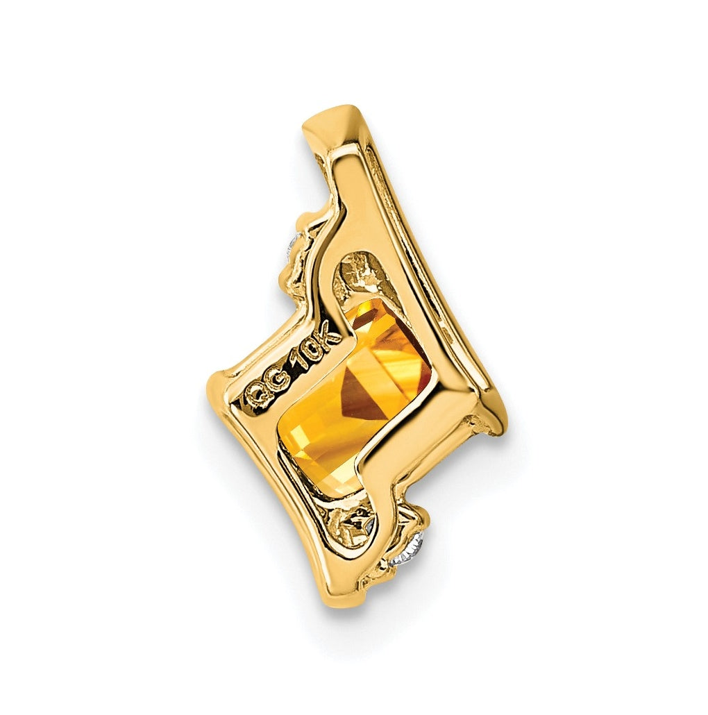 10k Yellow Gold Cushion Citrine and Diamond Chain Slide
