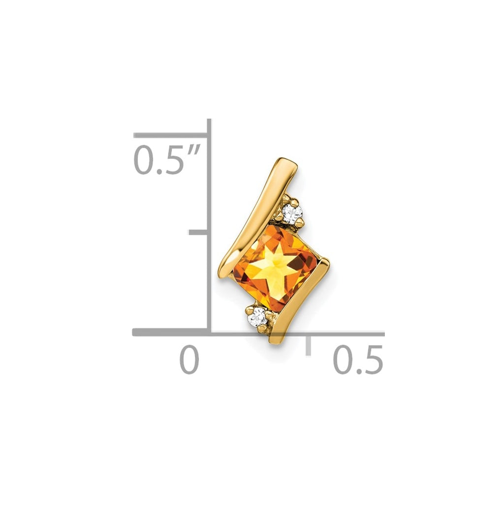 10k Yellow Gold Cushion Citrine and Diamond Chain Slide
