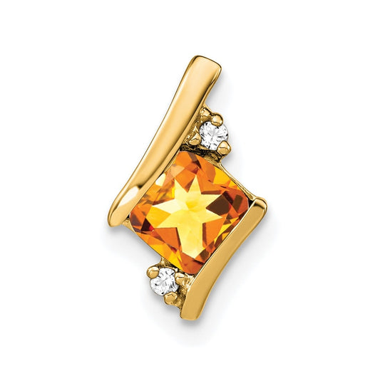 10k Yellow Gold Cushion Citrine and Diamond Chain Slide