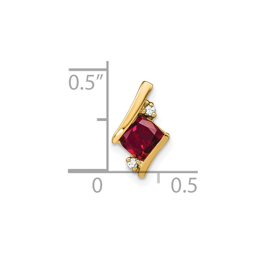 10k Yellow Gold Cushion Cr. Ruby and Diamond Chain Slide