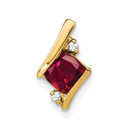 10k Yellow Gold Cushion Cr. Ruby and Diamond Chain Slide