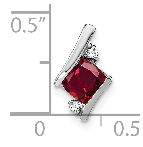 14K White Gold  Cushion Cr. Ruby and Diamond Chain Slide