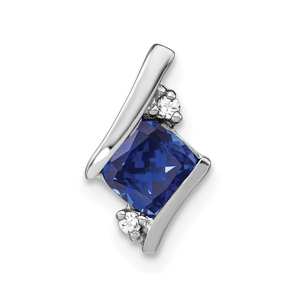 10k White Gold Cushion Cr. Sapphire and Diamond Chain Slide