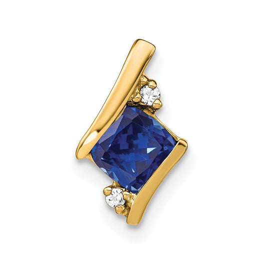 10k Yellow Gold Cushion Cr. Sapphire and Diamond Chain Slide