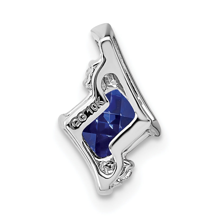 Sterling Silver Antique Cushion Created Sapphire and Diamond Pendant
