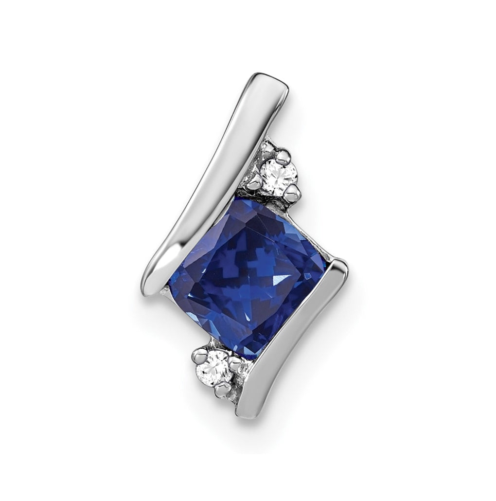 Sterling Silver Antique Cushion Created Sapphire and Diamond Pendant