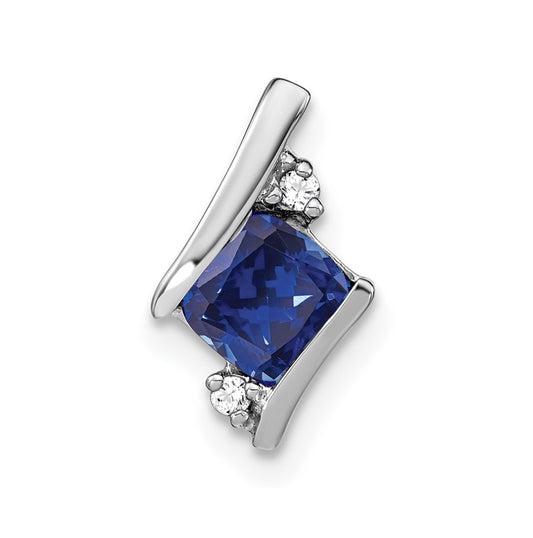 14K White Gold  Cushion Cr. Sapphire and Diamond Chain Slide