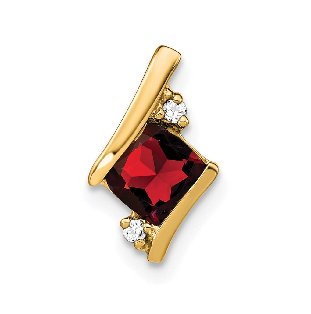 10k Yellow Gold Cushion Garnet and Diamond Chain Slide