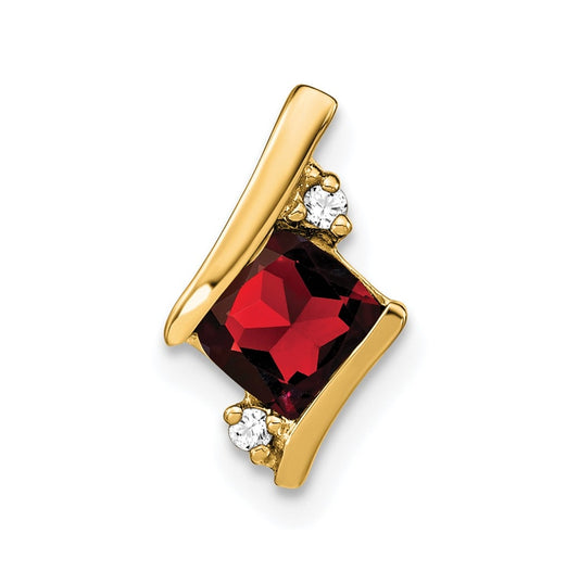 10k Yellow Gold Cushion Garnet and Diamond Chain Slide