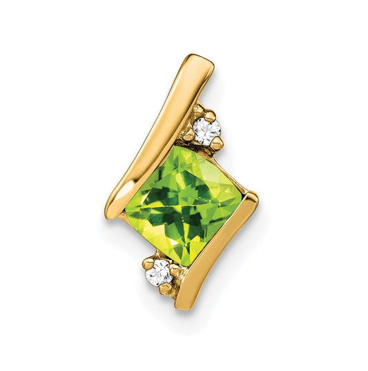 10k Yellow Gold Cushion Peridot and Diamond Chain Slide