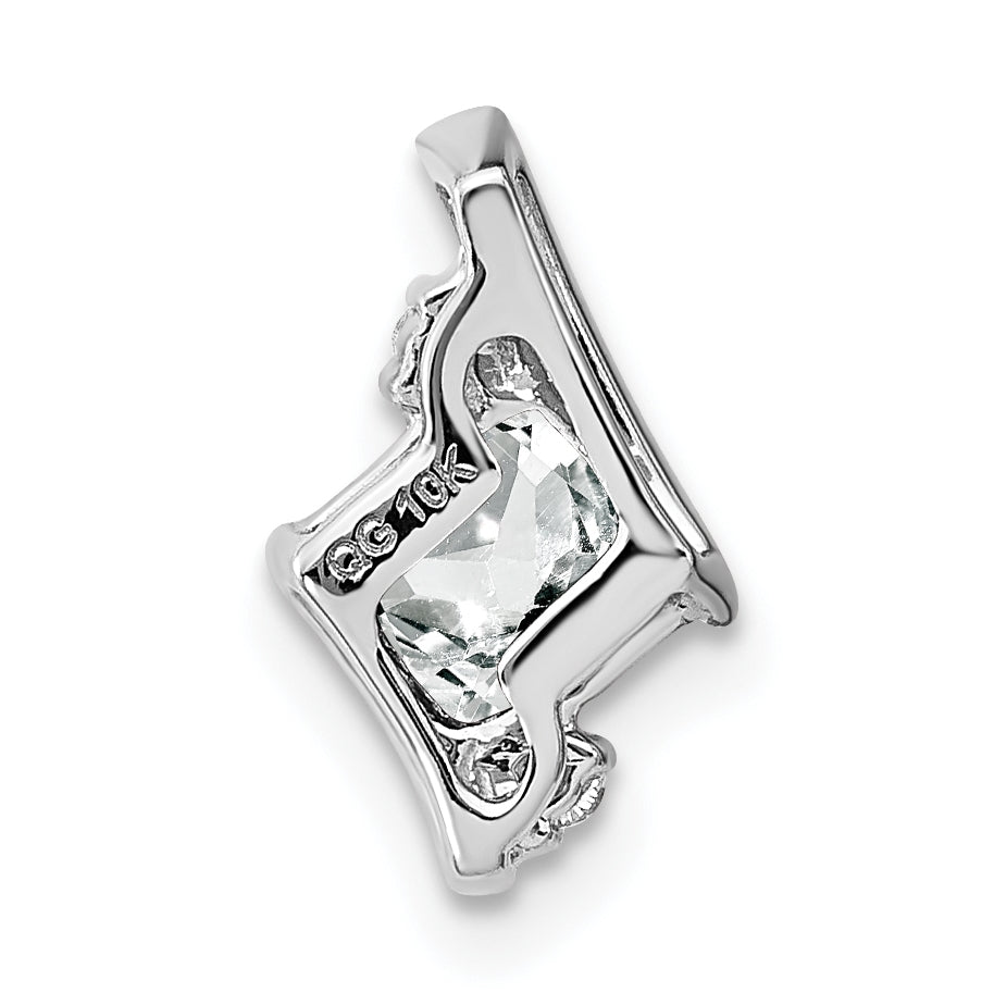 10k White Gold Cushion White Topaz and Diamond Chain Slide