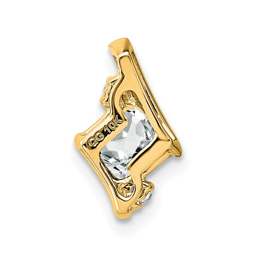 10k Yellow Gold Cushion White Topaz and Diamond Chain Slide