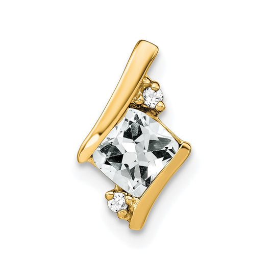 10k Yellow Gold Cushion White Topaz and Diamond Chain Slide