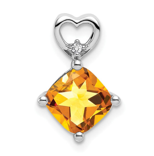 14k White Gold Citrine and Diamond Heart Chain Slide