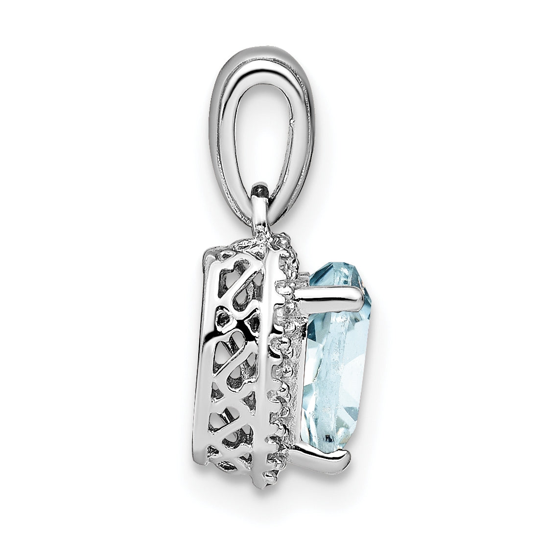 Sterling Silver Rhodium plated Aquamarine and Diamond Pendants