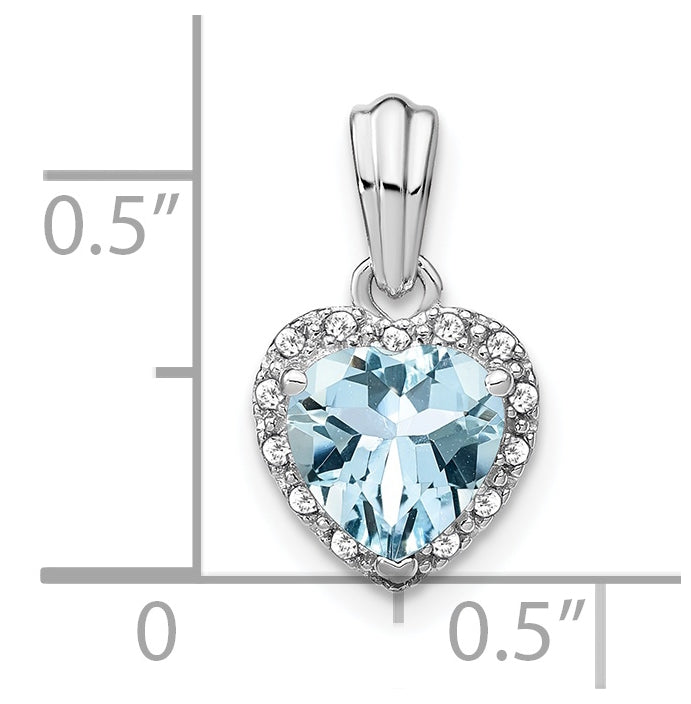 Sterling Silver Rhodium plated Aquamarine and Diamond Pendants