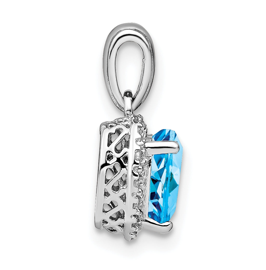 Sterling Silver Rhodium plated Blue Topaz and Diamond Pendants