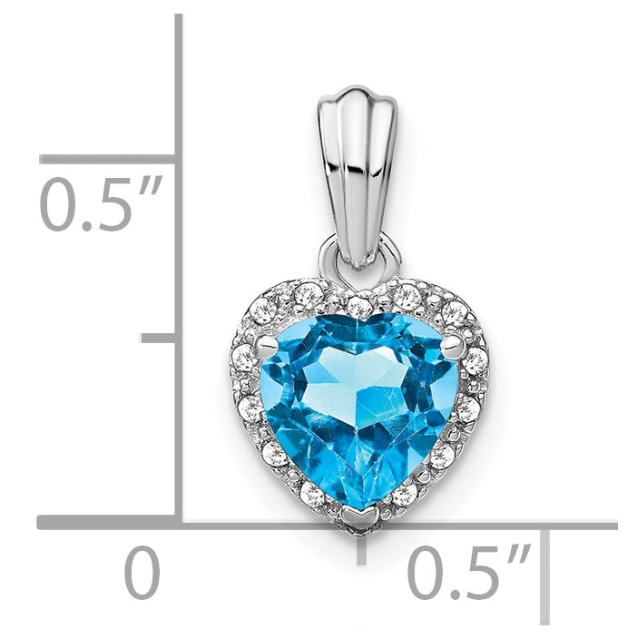 Sterling Silver Rhodium plated Blue Topaz and Diamond Pendants
