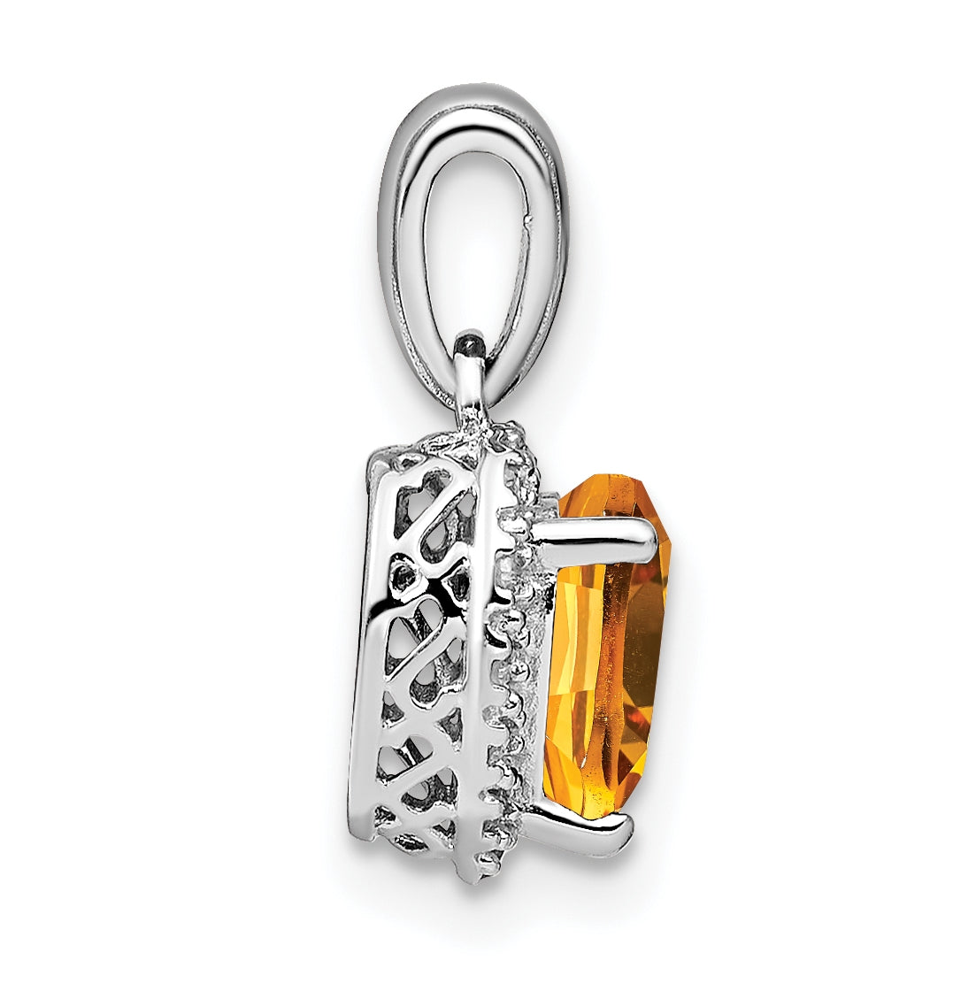 Sterling Silver Rhodium plated Citrine and Diamond Pendants