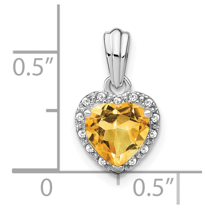 Sterling Silver Rhodium plated Citrine and Diamond Pendants
