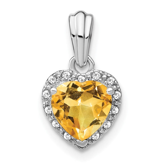 Sterling Silver Rhodium plated Citrine and Diamond Pendants
