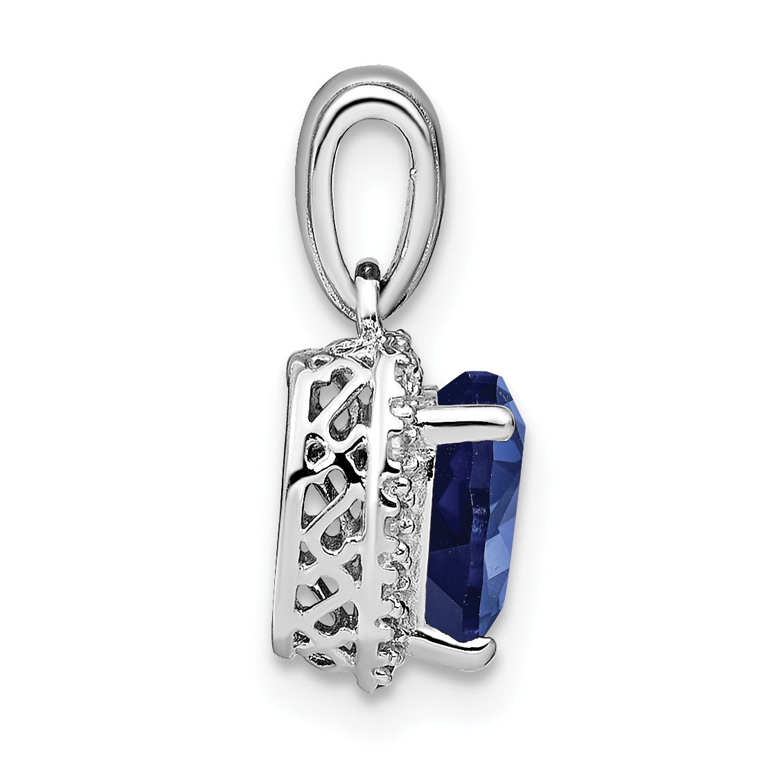 Sterling Silver Rhodium Plated Created Sapphire and Diamond Pendant