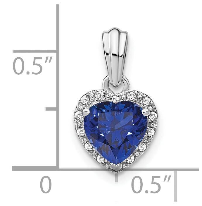 Sterling Silver Rhodium Plated Created Sapphire and Diamond Pendant