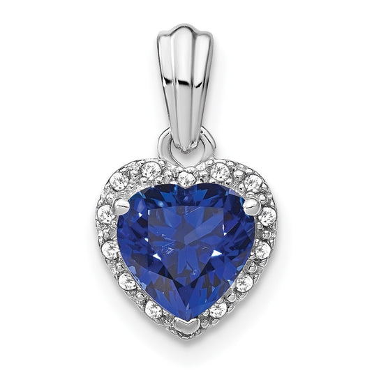 Sterling Silver Rhodium Plated Created Sapphire and Diamond Pendant