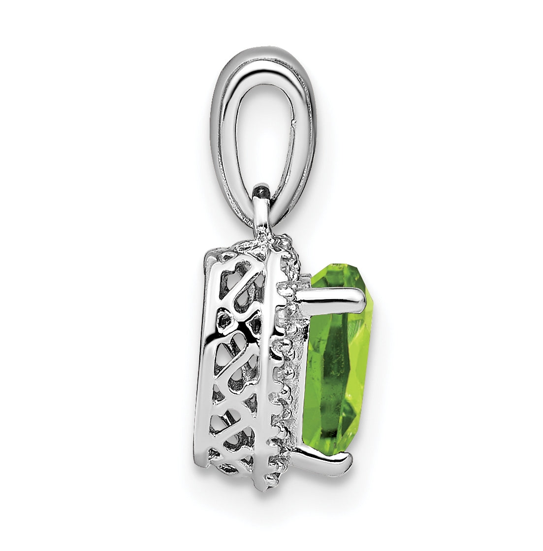 Sterling Silver Rhodium plated Peridot and Diamond Pendants