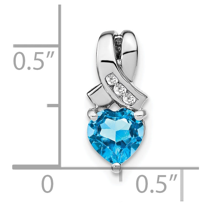 Sterling Silver Rhodium plated Blue Topaz/Diamond Pendant