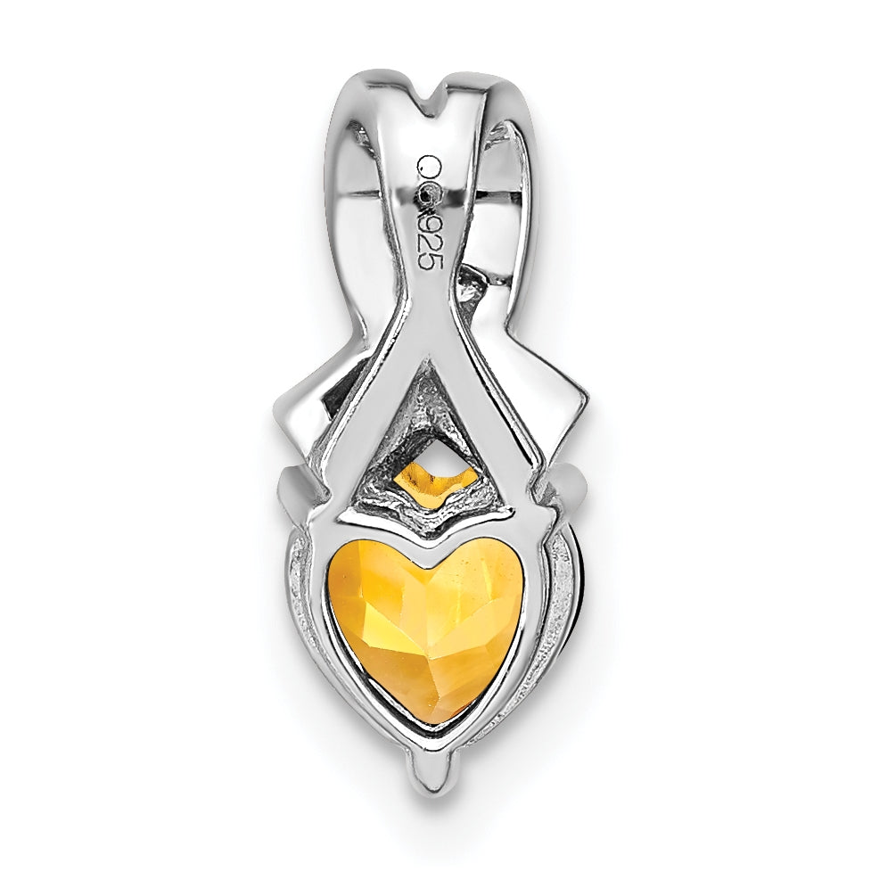 Sterling Silver Rhodium plated Citrine/Diamond Pendant