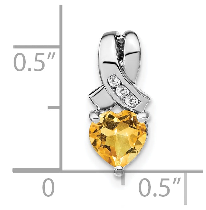Sterling Silver Rhodium plated Citrine/Diamond Pendant
