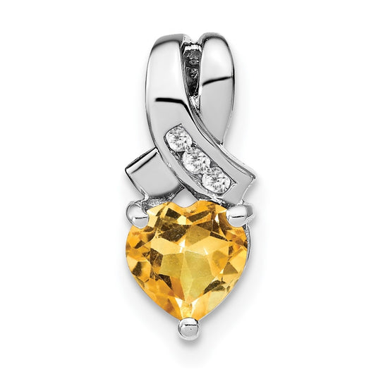 Sterling Silver Rhodium plated Citrine/Diamond Pendant