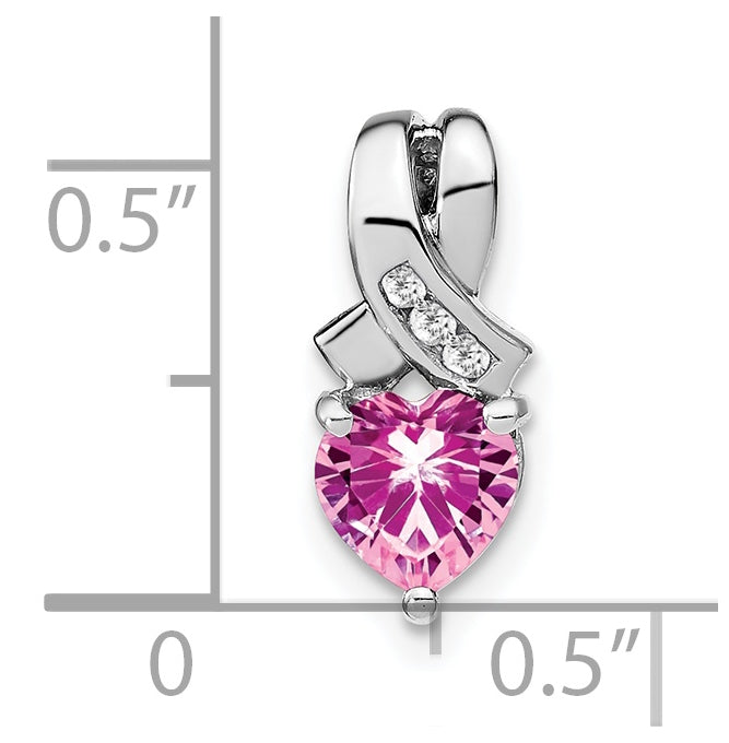 Sterling Silver Rhodium Plated Created Pink-Sapphire/Diamond Pendant