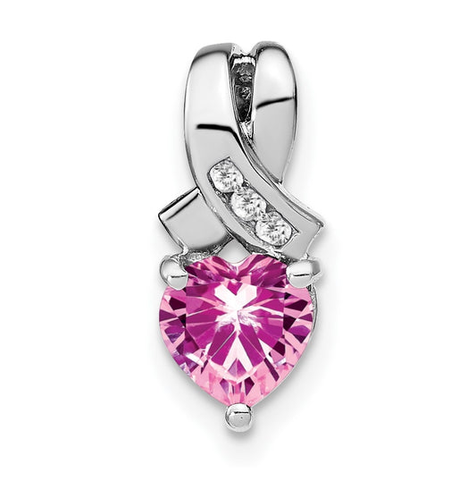 Sterling Silver Rhodium Plated Created Pink-Sapphire/Diamond Pendant